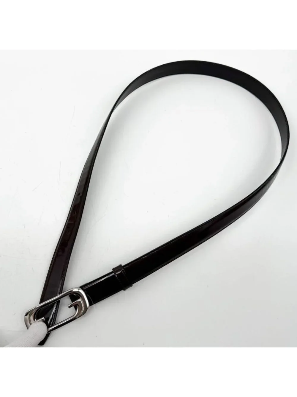 Gucci Patent Brown Belt GG Interlocking G Silver